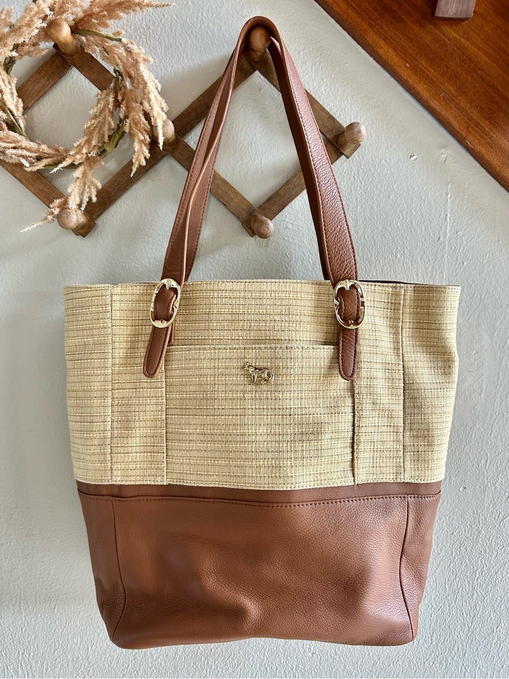Emma Fox Straw and Leather Shoulder Bag Handbag Beautiful! Perfect for Fall!!